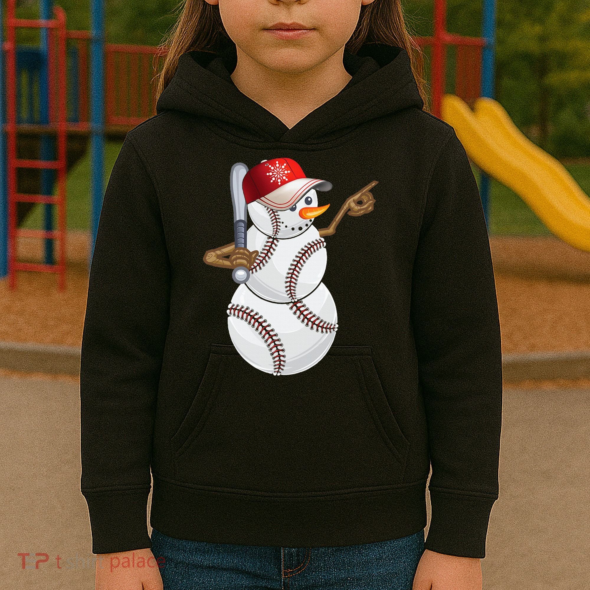 Baseball Snowman Balls Baseball Hat Snow Christmas Kids Hoodie