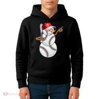 Baseball Snowman Balls Baseball Hat Snow Christmas Kids Hoodie thumb 4