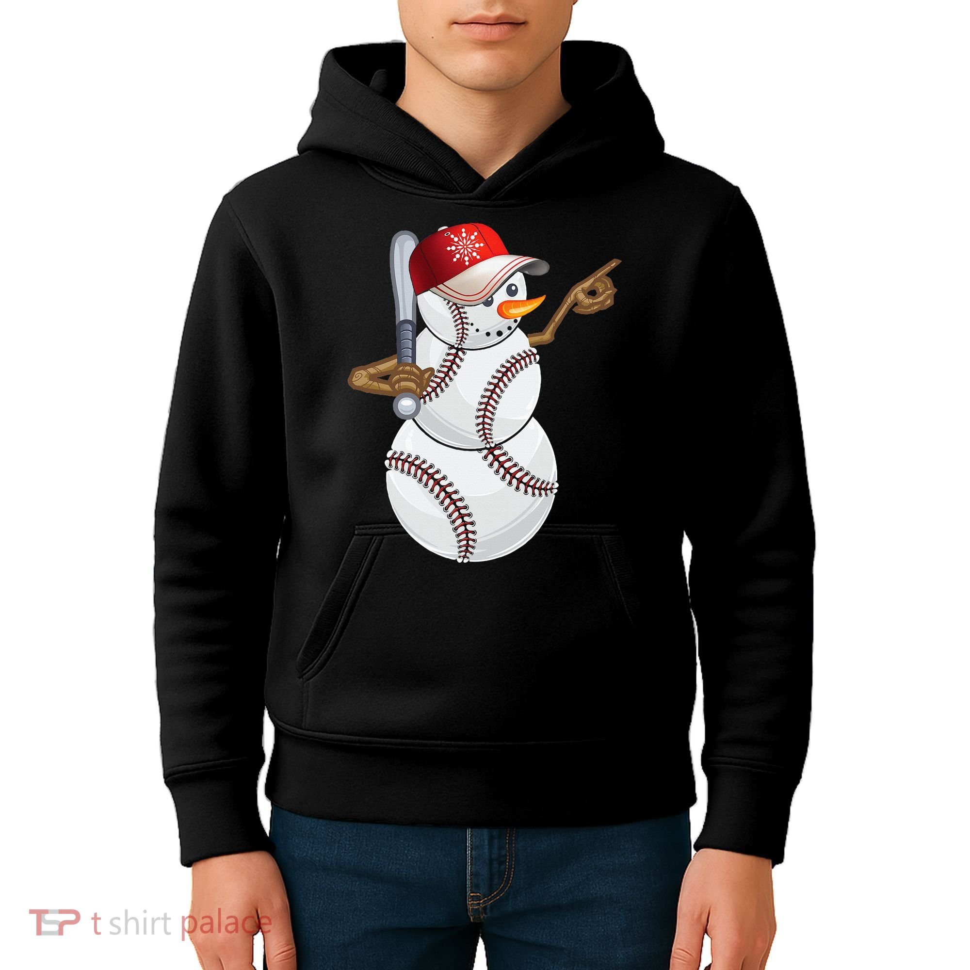Baseball Snowman Balls Baseball Hat Snow Christmas Kids Hoodie