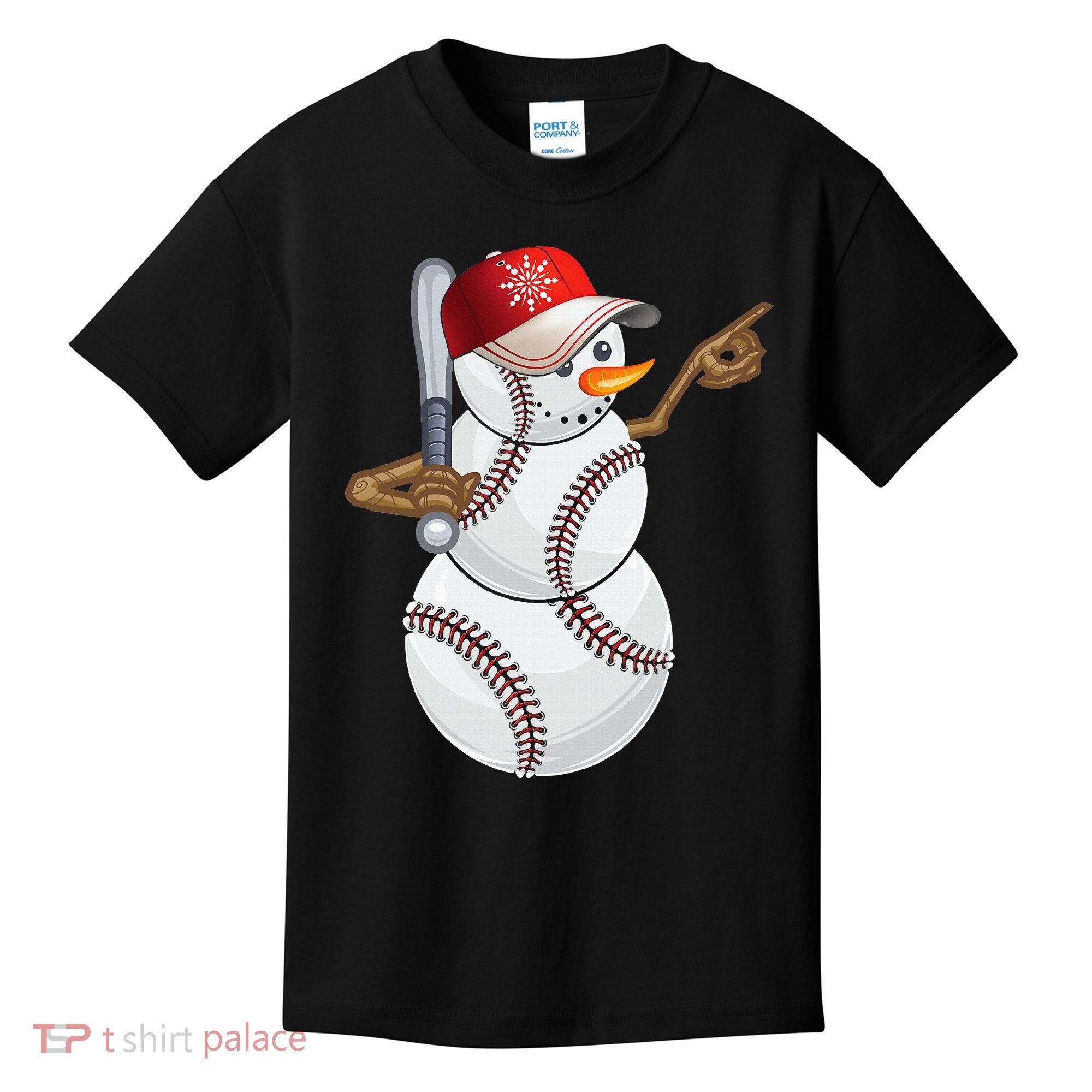 Baseball Snowman Balls Baseball Hat Snow Christmas Kids T-Shirt