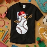 Baseball Snowman Balls Baseball Hat Snow Christmas Kids T-Shirt thumb 3