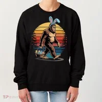 Bigfoot Sasquatch Bunny Easter Eggs Retro Women's Sweatshirt thumb 0