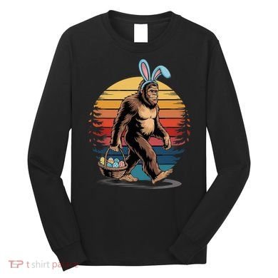 Bigfoot Sasquatch Bunny Easter Eggs Retro Long Sleeve Shirt