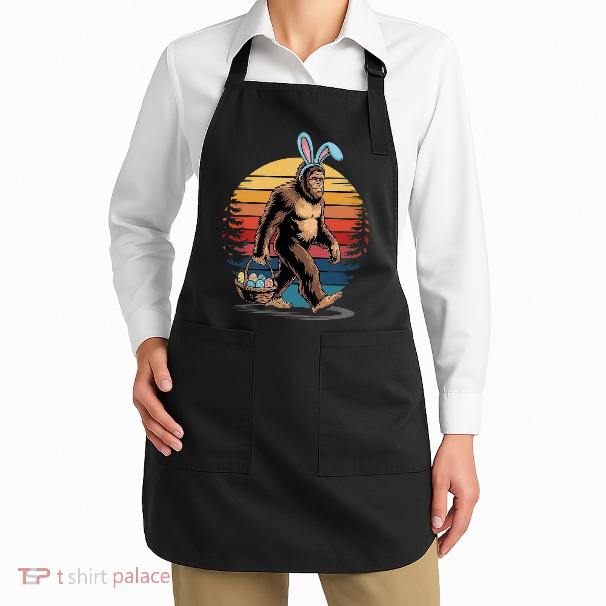 Bigfoot Sasquatch Bunny Easter Eggs Retro Apron