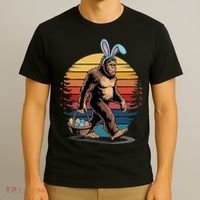 Bigfoot Sasquatch Bunny Easter Eggs Retro T-Shirt thumb 3
