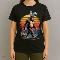 Bigfoot Sasquatch Bunny Easter Eggs Retro T-Shirt thumb 4