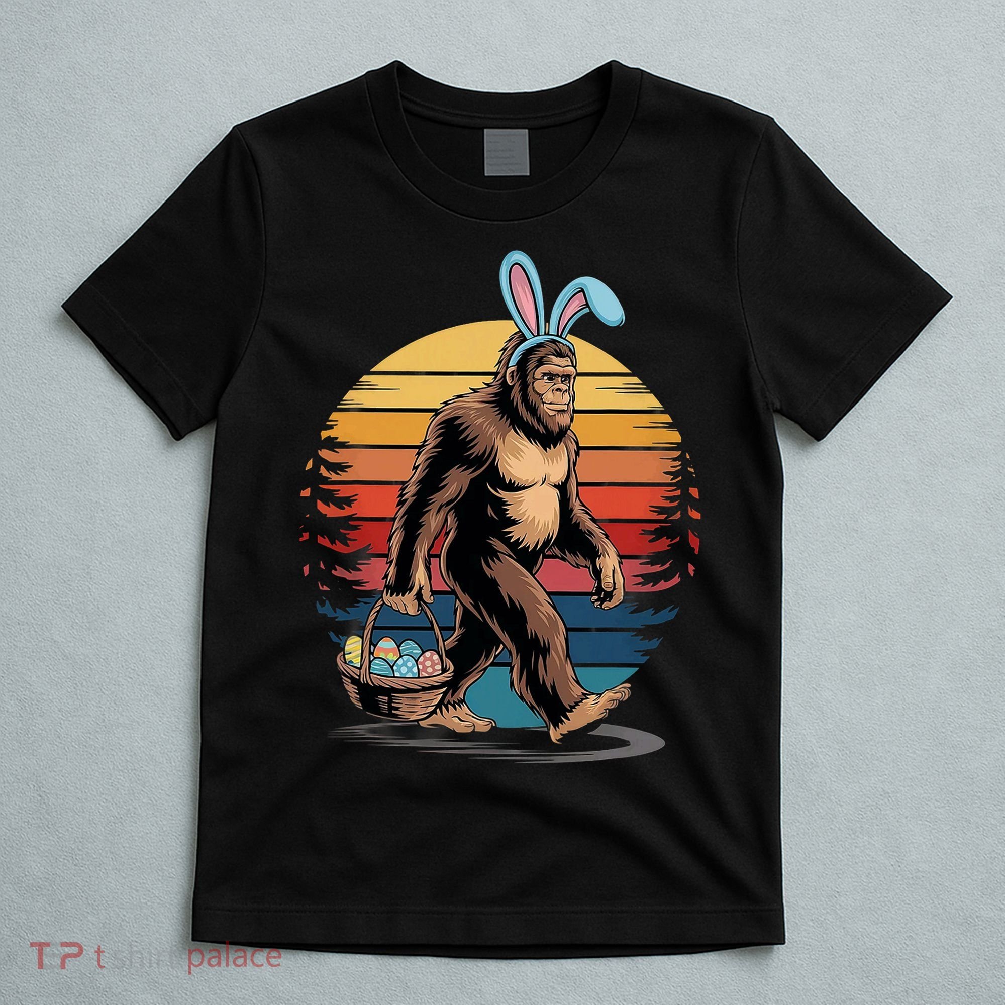 Bigfoot Sasquatch Bunny Easter Eggs Retro T-Shirt