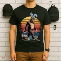 Bigfoot Sasquatch Bunny Easter Eggs Retro T-Shirt thumb 6
