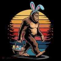 Bigfoot Sasquatch Bunny Easter Eggs Retro Button thumb 1