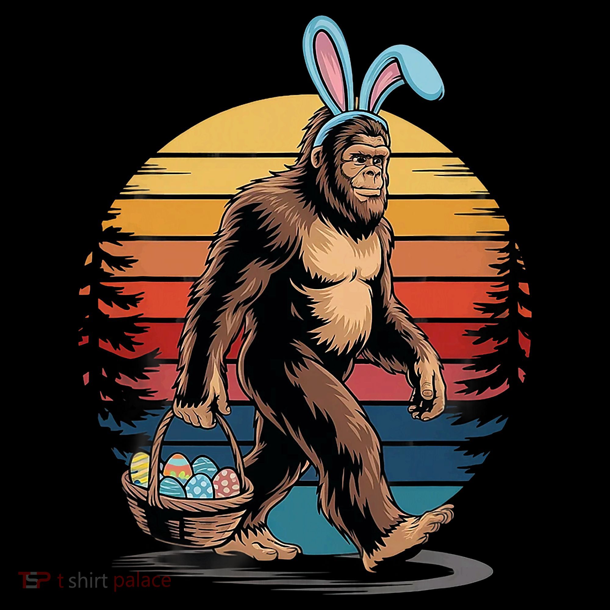 Bigfoot Sasquatch Bunny Easter Eggs Retro Button