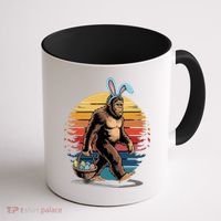 Bigfoot Sasquatch Bunny Easter Eggs Retro Coffee Mug thumb 1