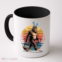 Bigfoot Sasquatch Bunny Easter Eggs Retro Coffee Mug thumb 0