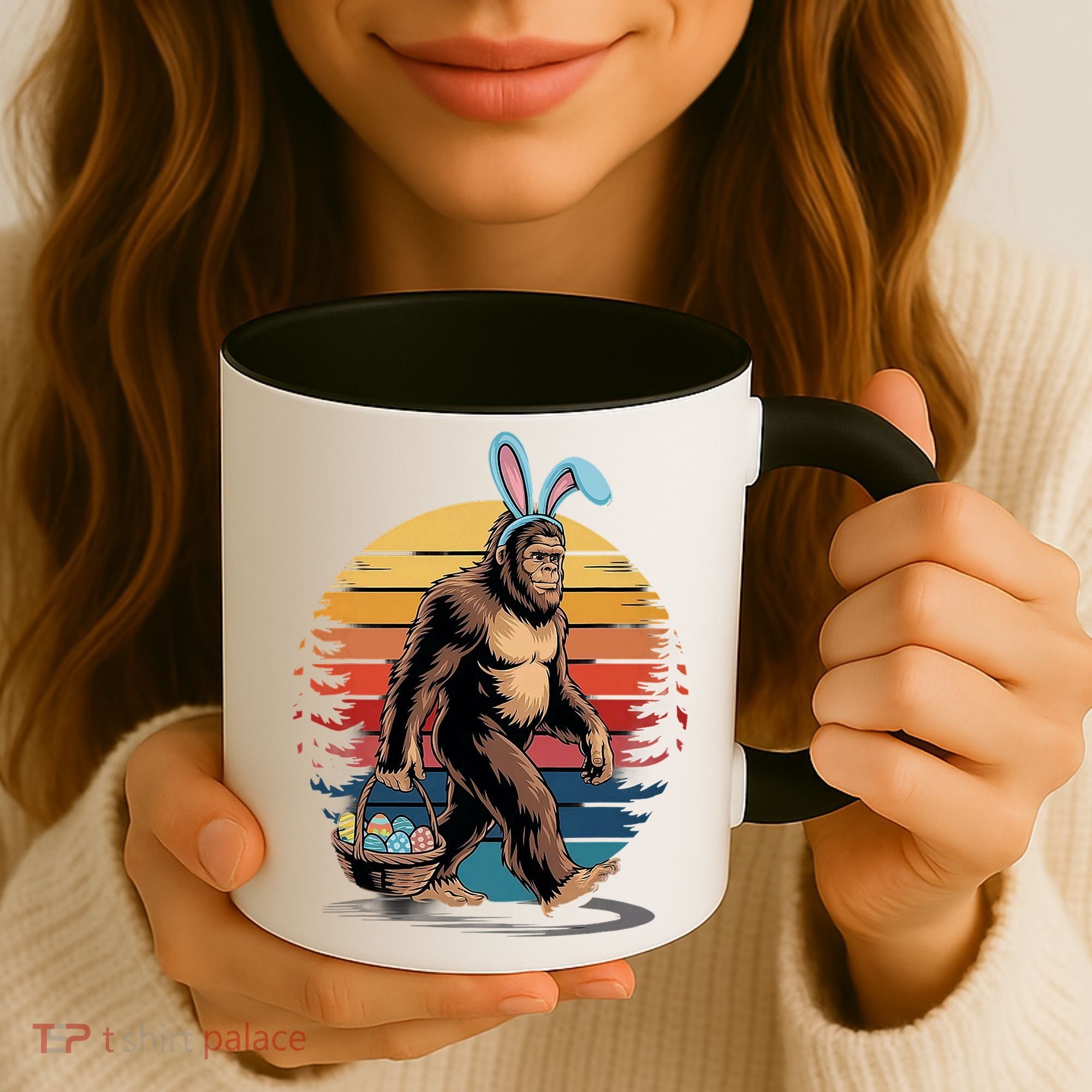Bigfoot Sasquatch Bunny Easter Eggs Retro Coffee Mug