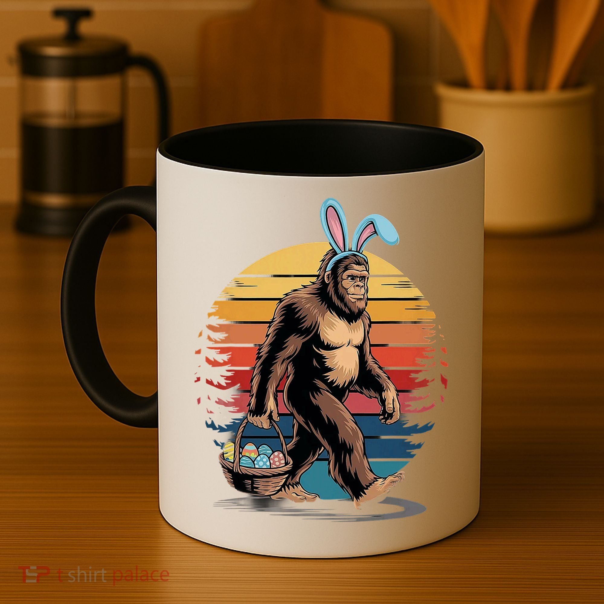 Bigfoot Sasquatch Bunny Easter Eggs Retro Coffee Mug