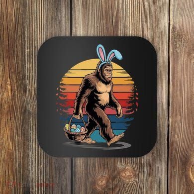 Bigfoot Sasquatch Bunny Easter Eggs Retro Coaster