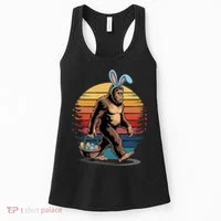 Bigfoot Sasquatch Bunny Easter Eggs Retro Women's Tank Top thumb 0