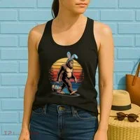 Bigfoot Sasquatch Bunny Easter Eggs Retro Women's Tank Top thumb 2