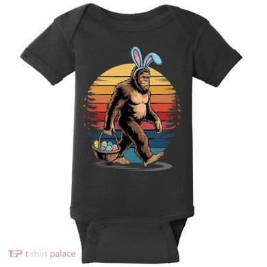 Bigfoot Sasquatch Bunny Easter Eggs Retro Baby Bodysuit