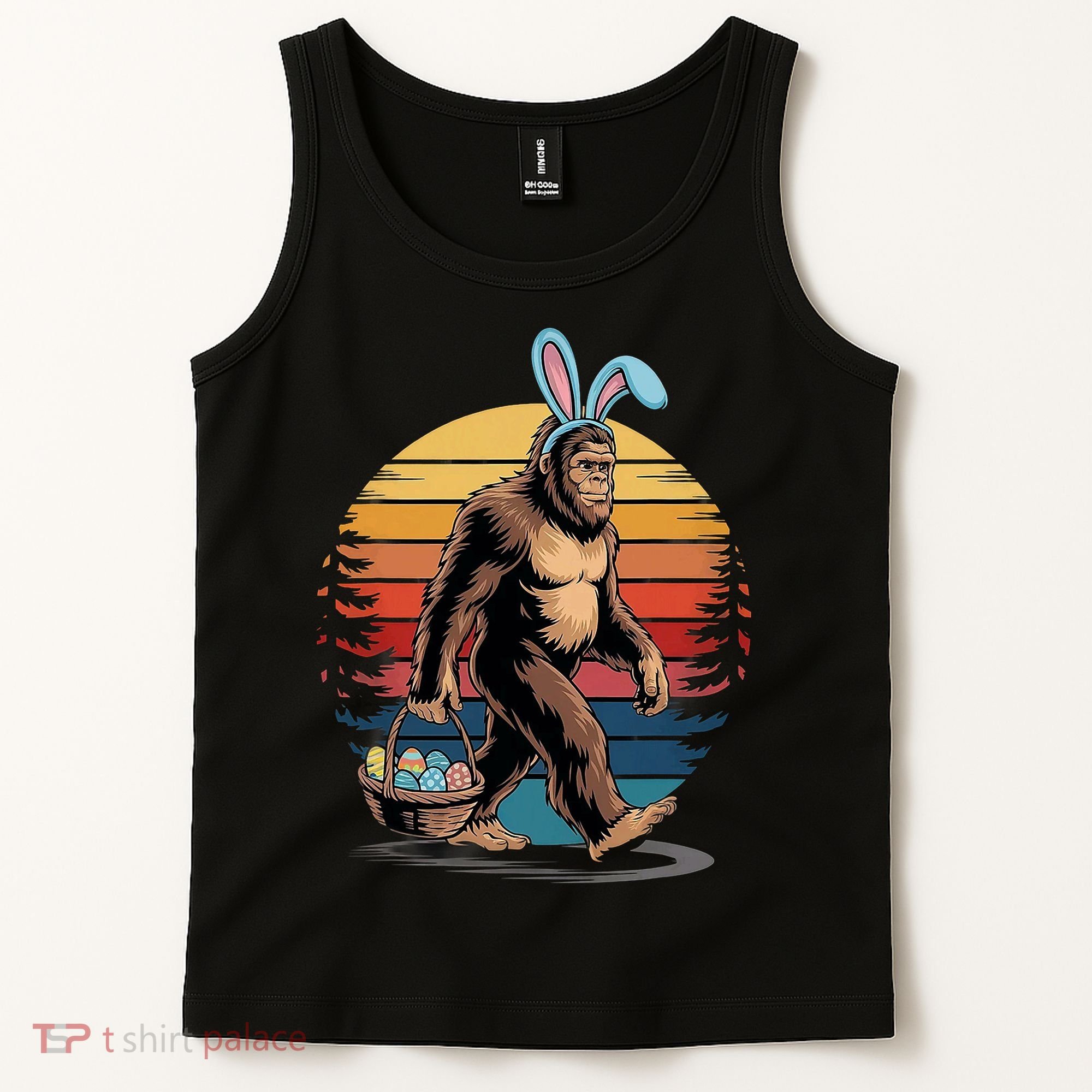 Bigfoot Sasquatch Bunny Easter Eggs Retro Tank Top