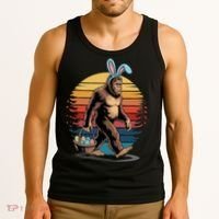 Bigfoot Sasquatch Bunny Easter Eggs Retro Tank Top thumb 3