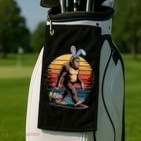 Bigfoot Sasquatch Bunny Easter Eggs Retro Golf Towel thumb 2
