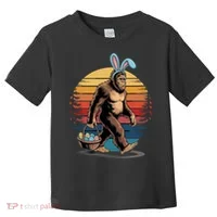 Bigfoot Sasquatch Bunny Easter Eggs Retro Toddler T-Shirt thumb 0