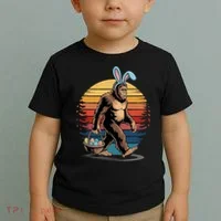 Bigfoot Sasquatch Bunny Easter Eggs Retro Toddler T-Shirt thumb 2