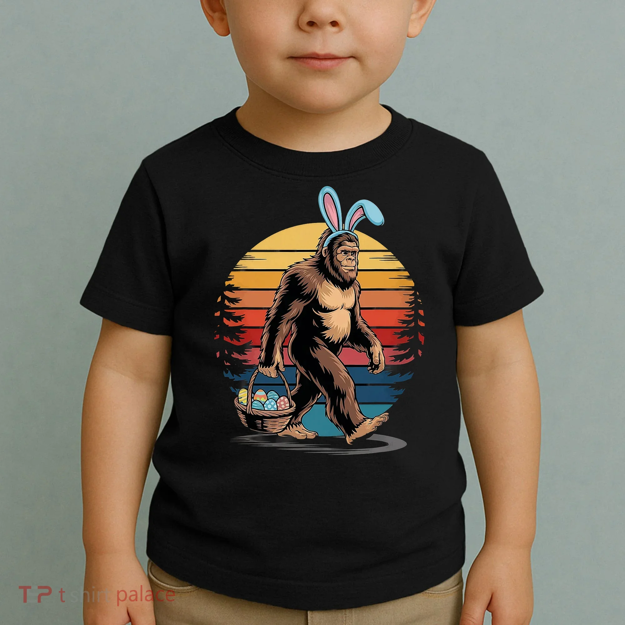 Bigfoot Sasquatch Bunny Easter Eggs Retro Toddler T-Shirt