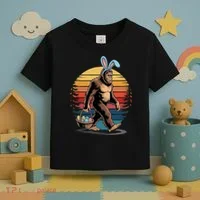 Bigfoot Sasquatch Bunny Easter Eggs Retro Toddler T-Shirt thumb 3