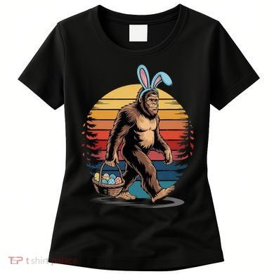 Bigfoot Sasquatch Bunny Easter Eggs Retro Women's T-Shirt
