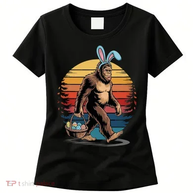 Bigfoot Sasquatch Bunny Easter Eggs Retro Women's T-Shirt