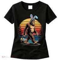 Bigfoot Sasquatch Bunny Easter Eggs Retro Women's T-Shirt thumb 0