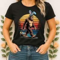 Bigfoot Sasquatch Bunny Easter Eggs Retro Women's T-Shirt thumb 2