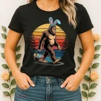 Bigfoot Sasquatch Bunny Easter Eggs Retro Women's T-Shirt thumb 2