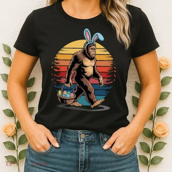 Bigfoot Sasquatch Bunny Easter Eggs Retro Women's T-Shirt