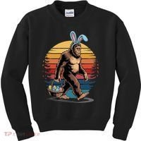 Bigfoot Sasquatch Bunny Easter Eggs Retro Kids Sweatshirt thumb 0