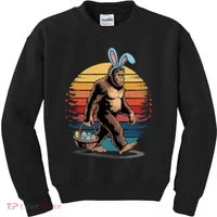 Bigfoot Sasquatch Bunny Easter Eggs Retro Kids Sweatshirt thumb 0