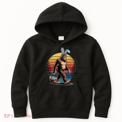 Bigfoot Sasquatch Bunny Easter Eggs Retro Kids Hoodie