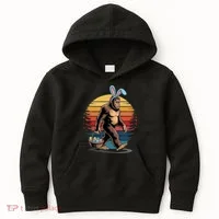 Bigfoot Sasquatch Bunny Easter Eggs Retro Kids Hoodie thumb 0