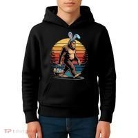 Bigfoot Sasquatch Bunny Easter Eggs Retro Kids Hoodie thumb 4