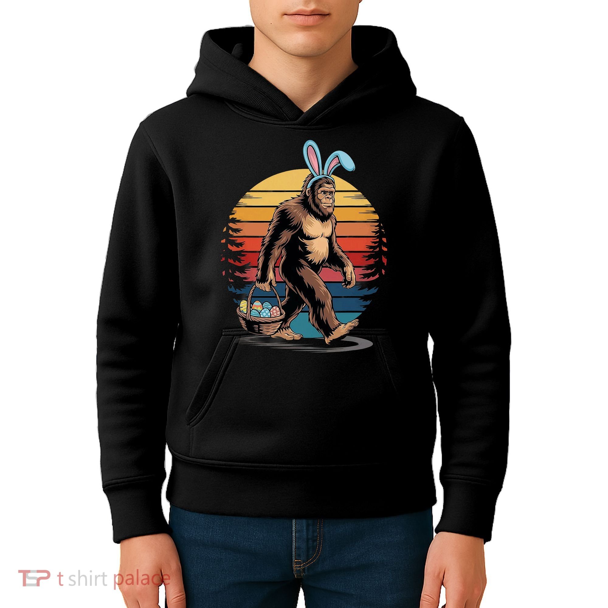 Bigfoot Sasquatch Bunny Easter Eggs Retro Kids Hoodie