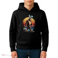 Bigfoot Sasquatch Bunny Easter Eggs Retro Kids Hoodie thumb 4