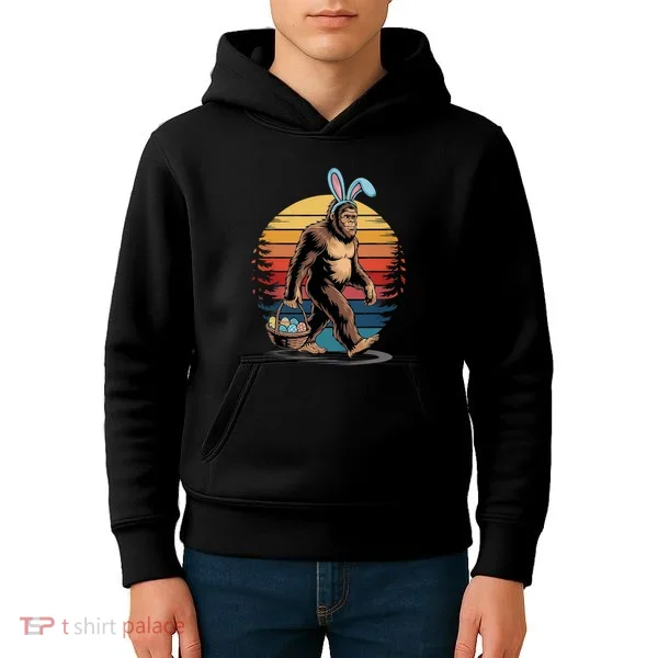Bigfoot Sasquatch Bunny Easter Eggs Retro Kids Hoodie