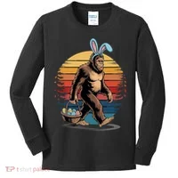 Bigfoot Sasquatch Bunny Easter Eggs Retro Kids Long Sleeve Shirt thumb 0