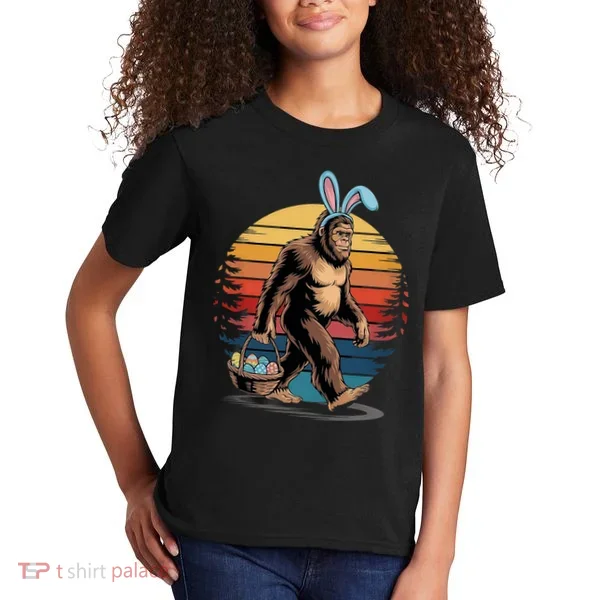 Bigfoot Sasquatch Bunny Easter Eggs Retro Kids T-Shirt