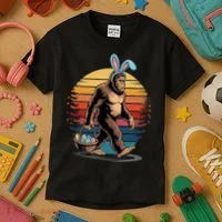 Bigfoot Sasquatch Bunny Easter Eggs Retro Kids T-Shirt thumb 3