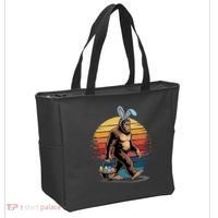 Bigfoot Sasquatch Bunny Easter Eggs Retro Tote Bag thumb 2