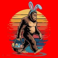 Bigfoot Sasquatch Bunny Easter Eggs Retro Santa Hat thumb 1
