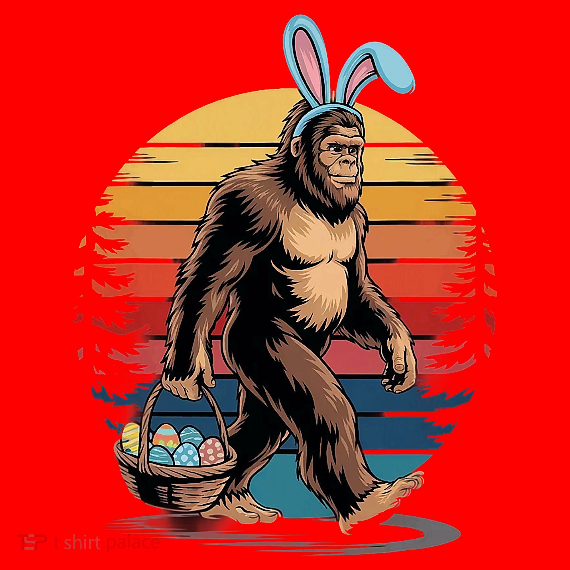 Bigfoot Sasquatch Bunny Easter Eggs Retro Santa Hat