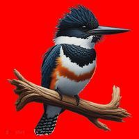 Bird Series. Belted Kingfisher Bird. ArtistS Rendition. Santa Hat thumb 1